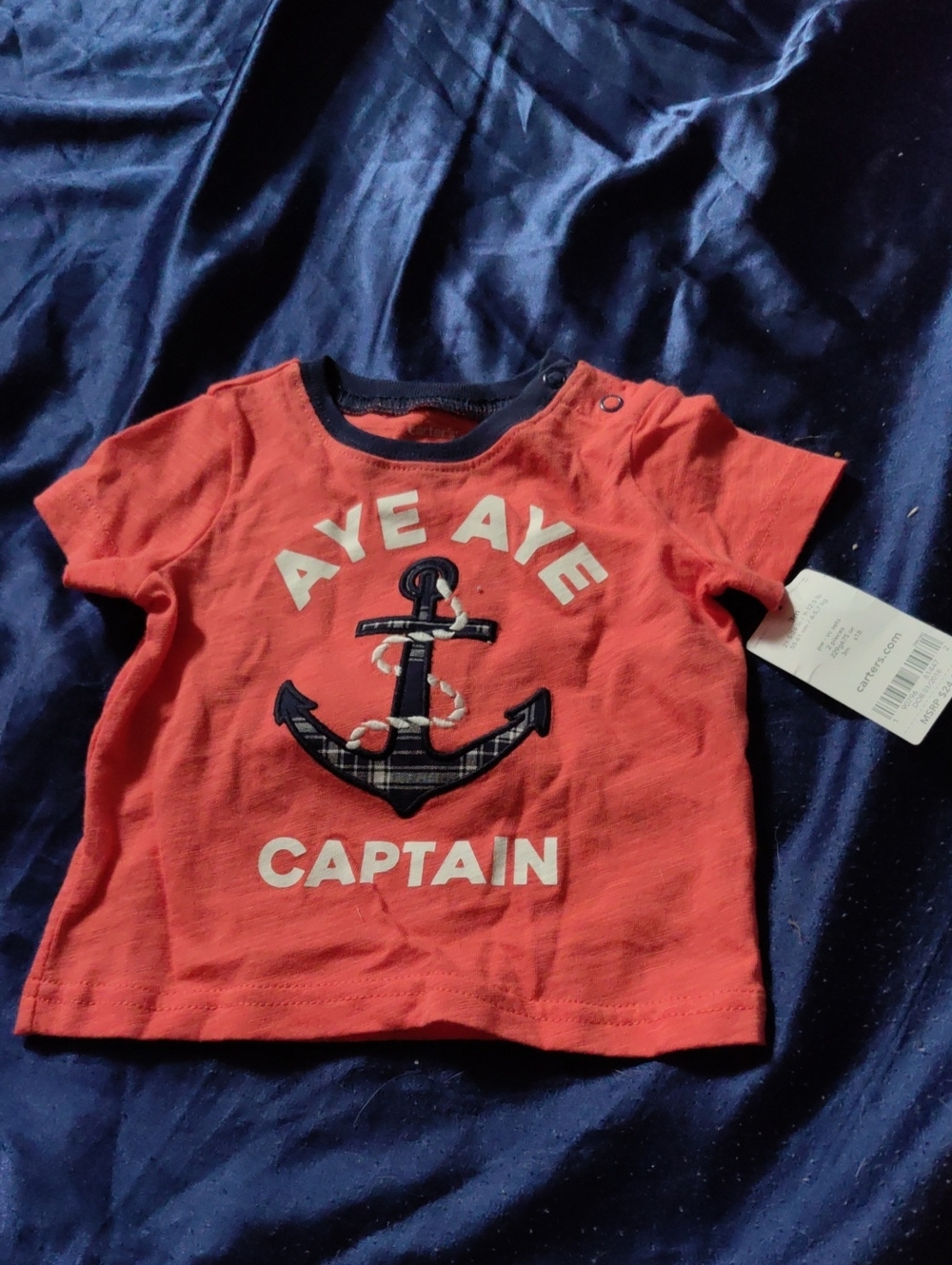 NWT Carter's Little Boy Shirt Size 3m Red 'Aye Aye Captain' Anchor Tee - Kids